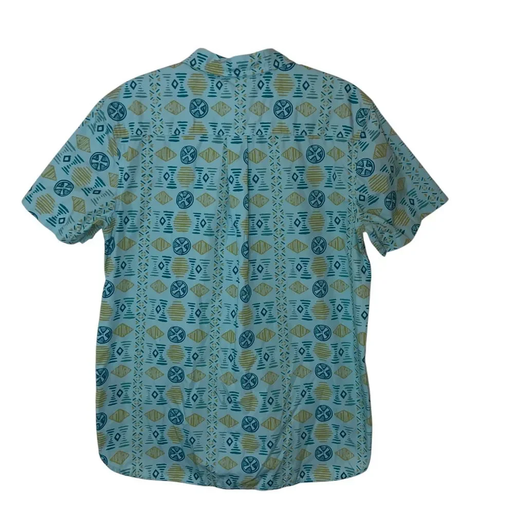 The North Face Geometric Print Button-Down Shirt Summer Casual Blue Size Large‎